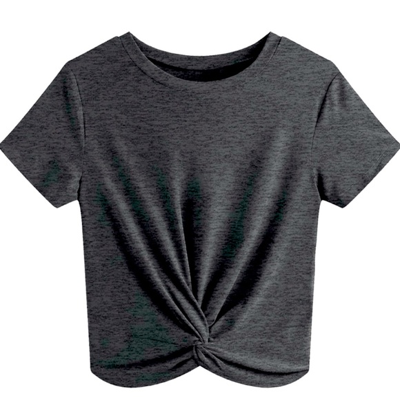 JINKESI Casual Short Sleeve Blouse Round Neck Crop Twist Front Tee T-Shirt - Picture 1 of 7